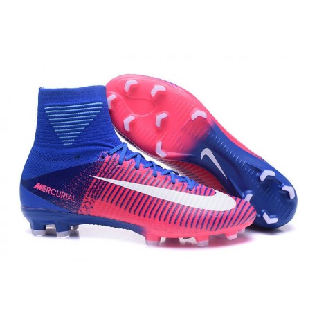 Chaussures Football Nouvelles Nike Mercurial Superfly V FG ACC - Rose Bleu Blanc