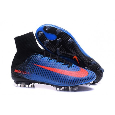 Chaussures de Foot Nike Mercurial Superfly V FG ACC Homme Bleu Rouge Noir